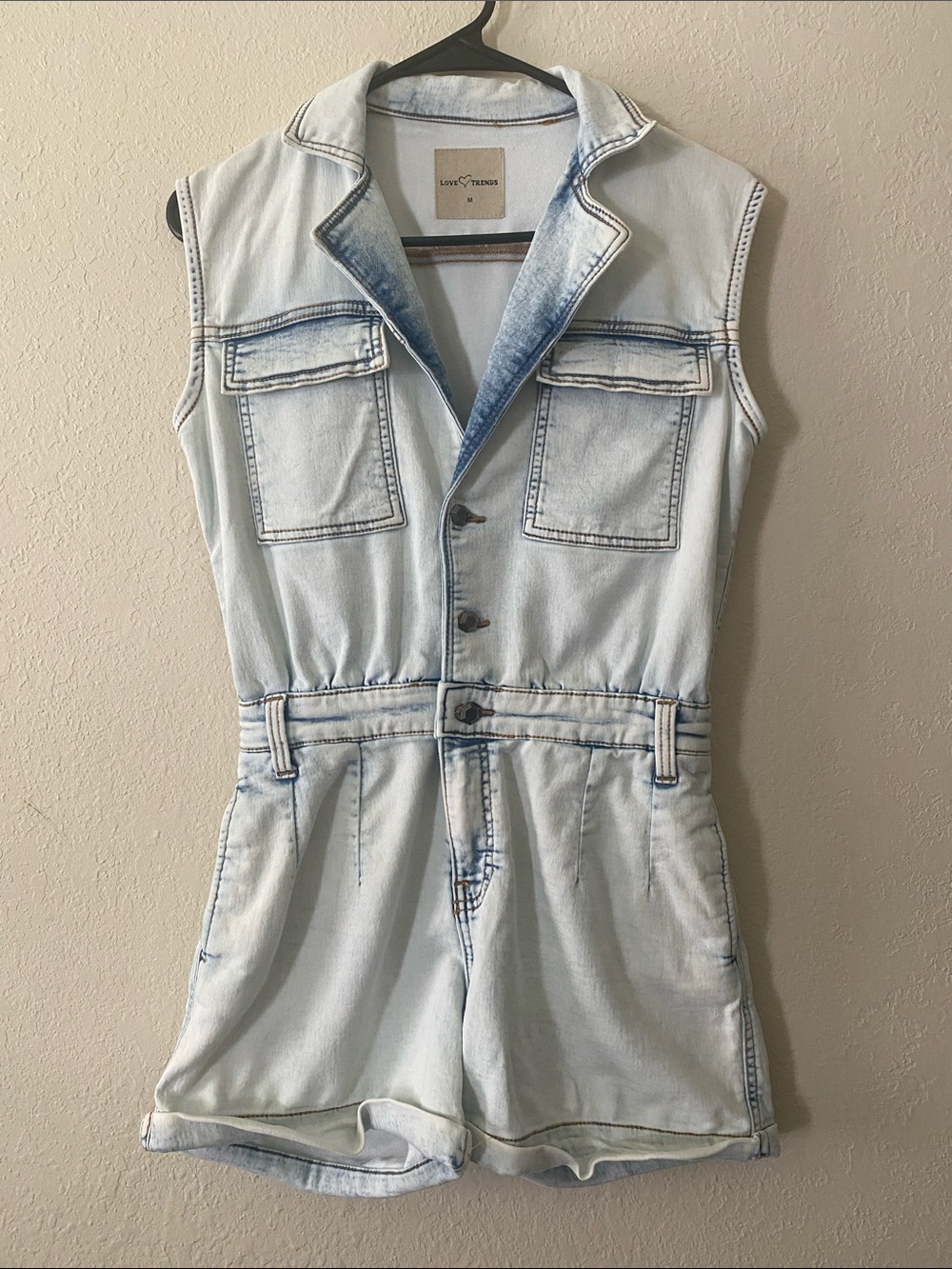 Light Wash Denim Sleeveless Romper by Love Trends - Picture 2 of 11